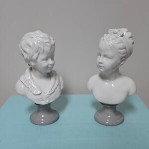 2 ANTIQUE CERAMIC BUSTS D'APRES HOUDON F. KESSLER FRANCE  Signed